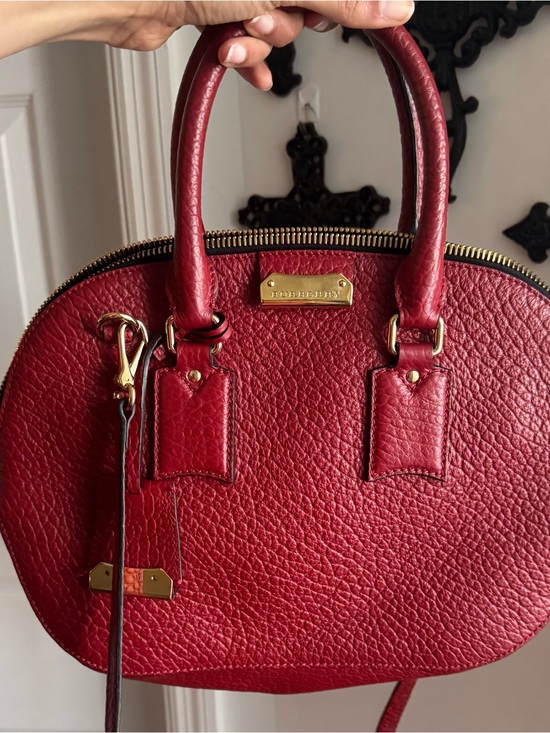 Burberry Handbags - Burberry Red Textured Leather Dome Satchel with Gold Hardware